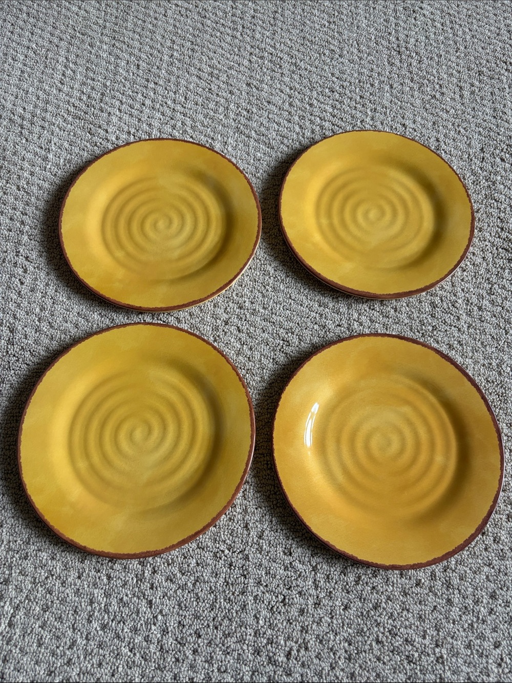 Set of Four Yellow/Rust Melamine Ripple Dinner Plates